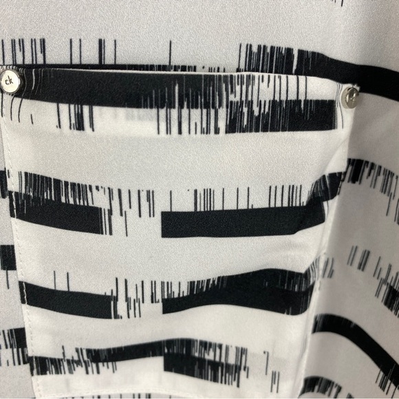 Calvin Klein Classic Contemporary Striped Viscose Blend Blouse Large Black White - Picture 8 of 14